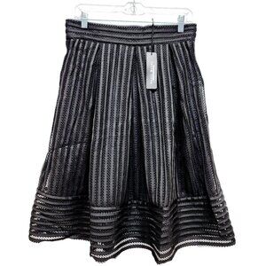 Black Mesh Striped A-Line Skirt By Haute Monde Size L Womens Elegant Mid-Length